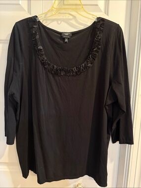 Talbots Black Long Sleeve Ruffle Neck Tee